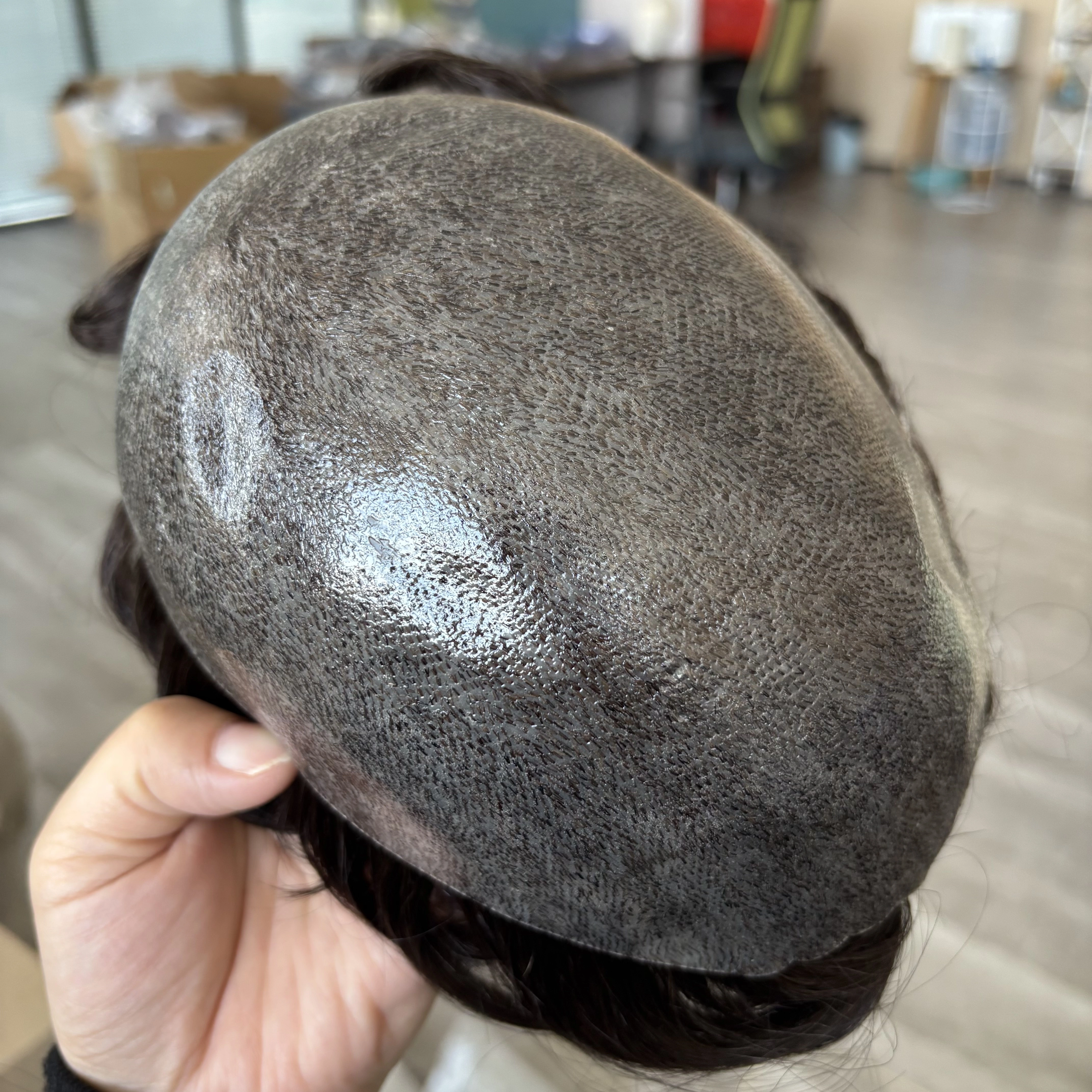 1B40 1B65 gris cheveux humains hommes toupet indécutable 0.1mm Pu Base homme perruques remplacement naturel délié cheveu