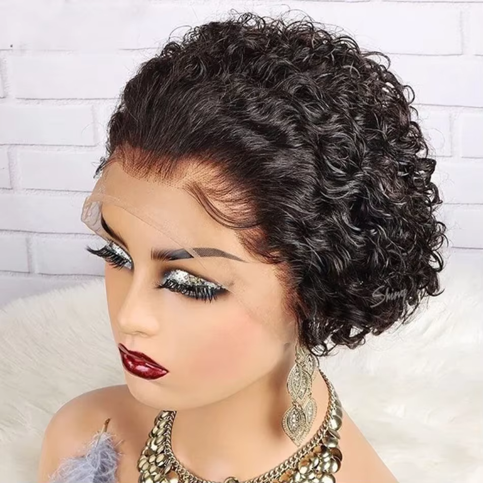 Perruque de cheveux humains bouclés coupe lutin