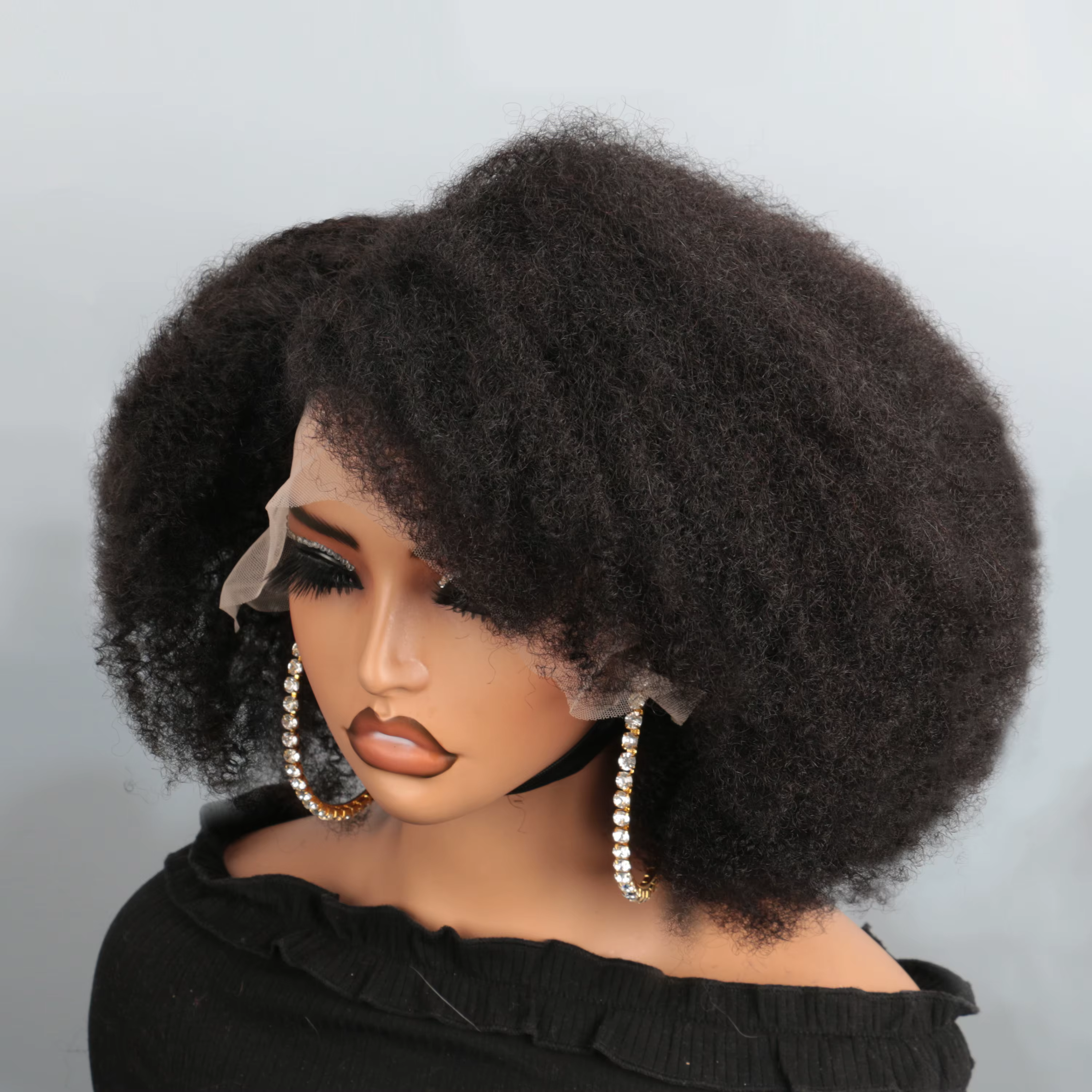 Perruque Bob Lace Front Wig naturelle crépue bouclée-Afro
