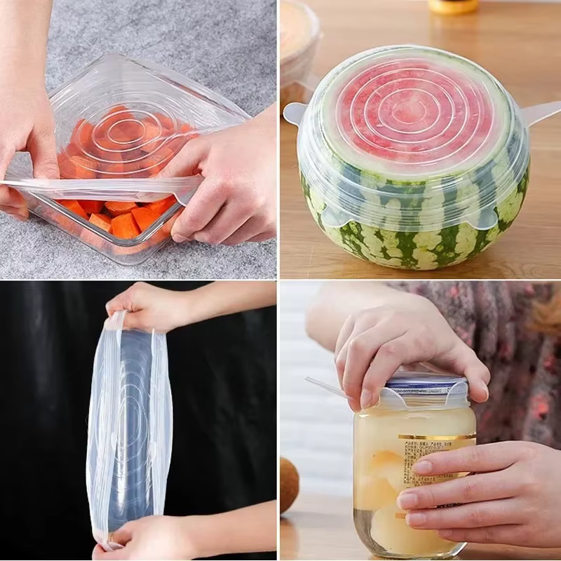 Couvercle extensible en Silicone pour aliments et micro-ondes, 6 pièces, couvercles extensibles pour ustensiles universels, stockage de cuisine réutilisable à domicile
