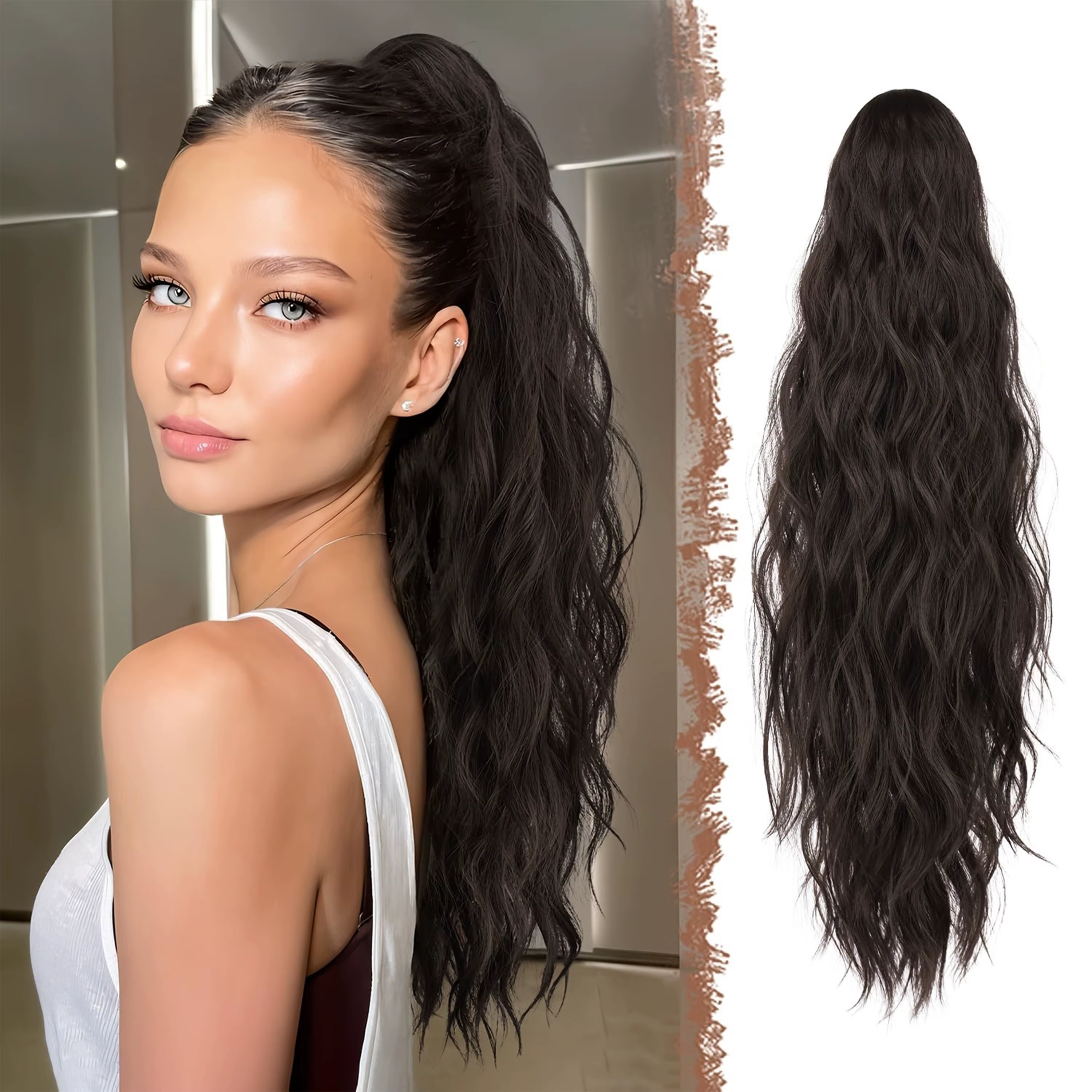 Extension de queue de cheval à pince à griffes pour femmes Extensions de cheveux longs ondulés