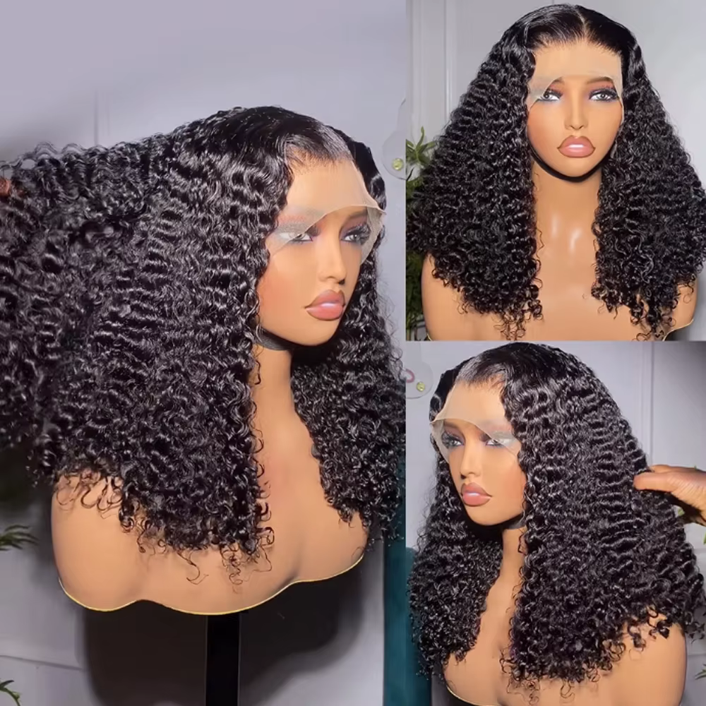Perruque Bob Bouclée 13x6 avec Dentelle Frontale Pré-Pluckée Densité 250 Brésilienne Sans Colle HD Kinky Curly Bob Lace Closure Wigs Effet Mouillé et Ondulé