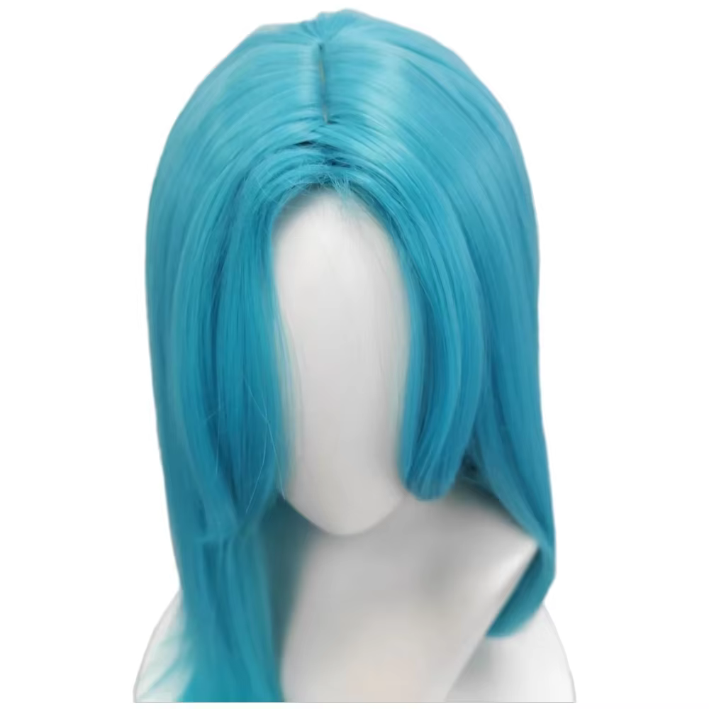 Perruque synthétique longue et droite bleue avec frange