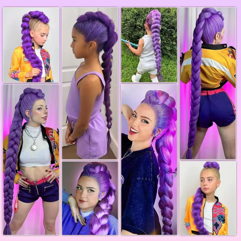 Perruque de Cosplay KPOP Rumi tressée violette longue de 26 pouces