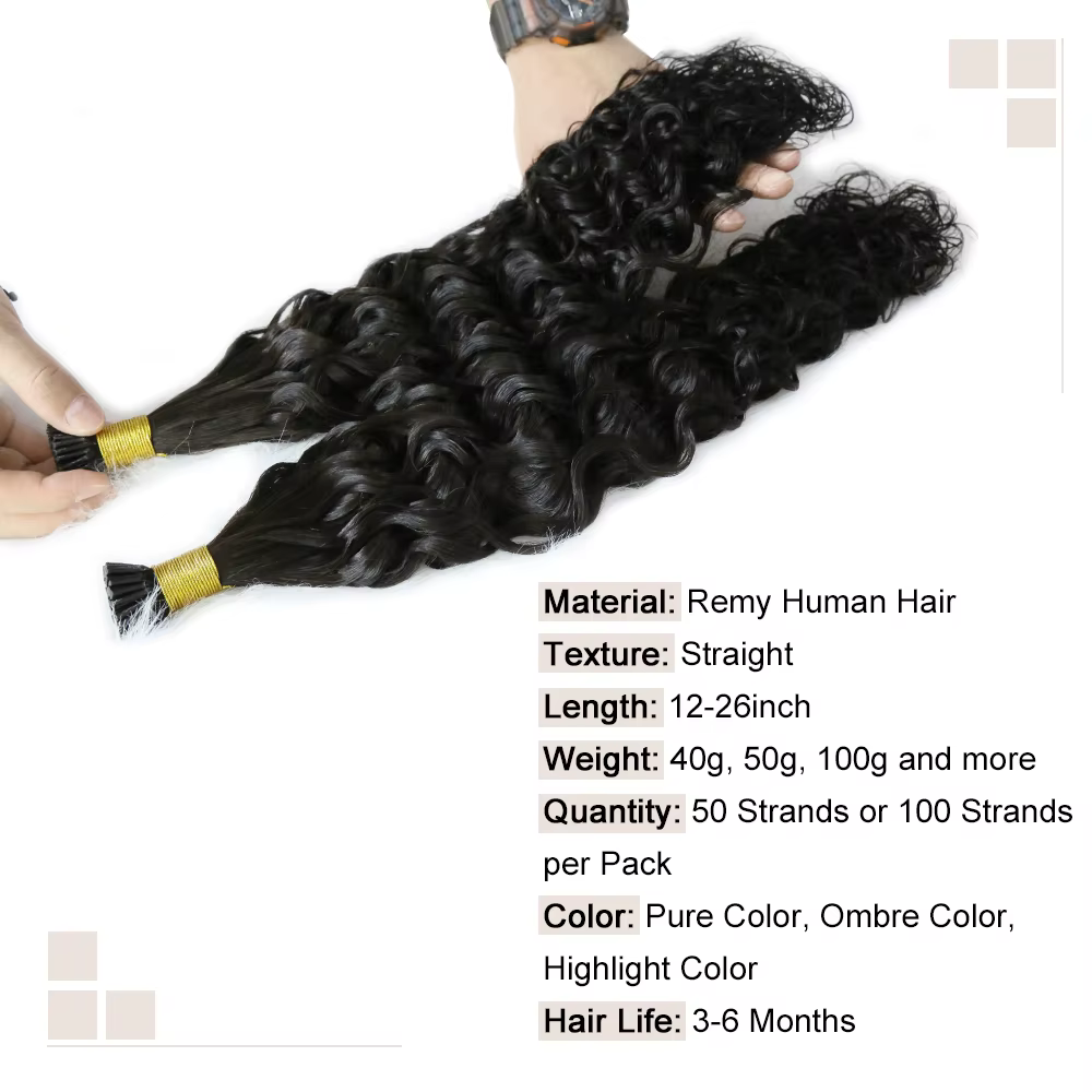 Extensions de cheveux naturels ondulés ITip