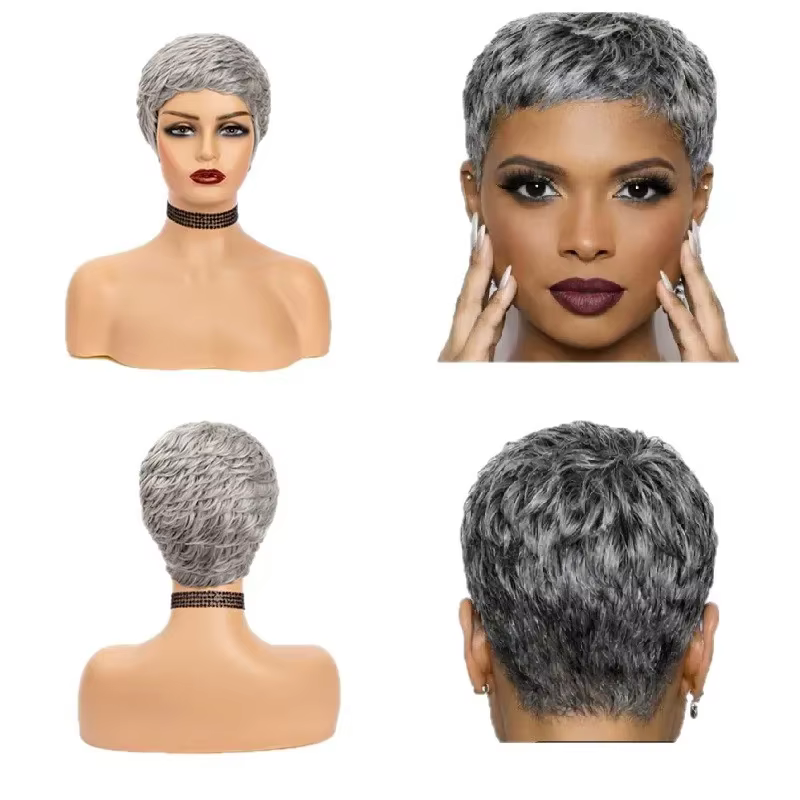 Perruque courte grise style pixie