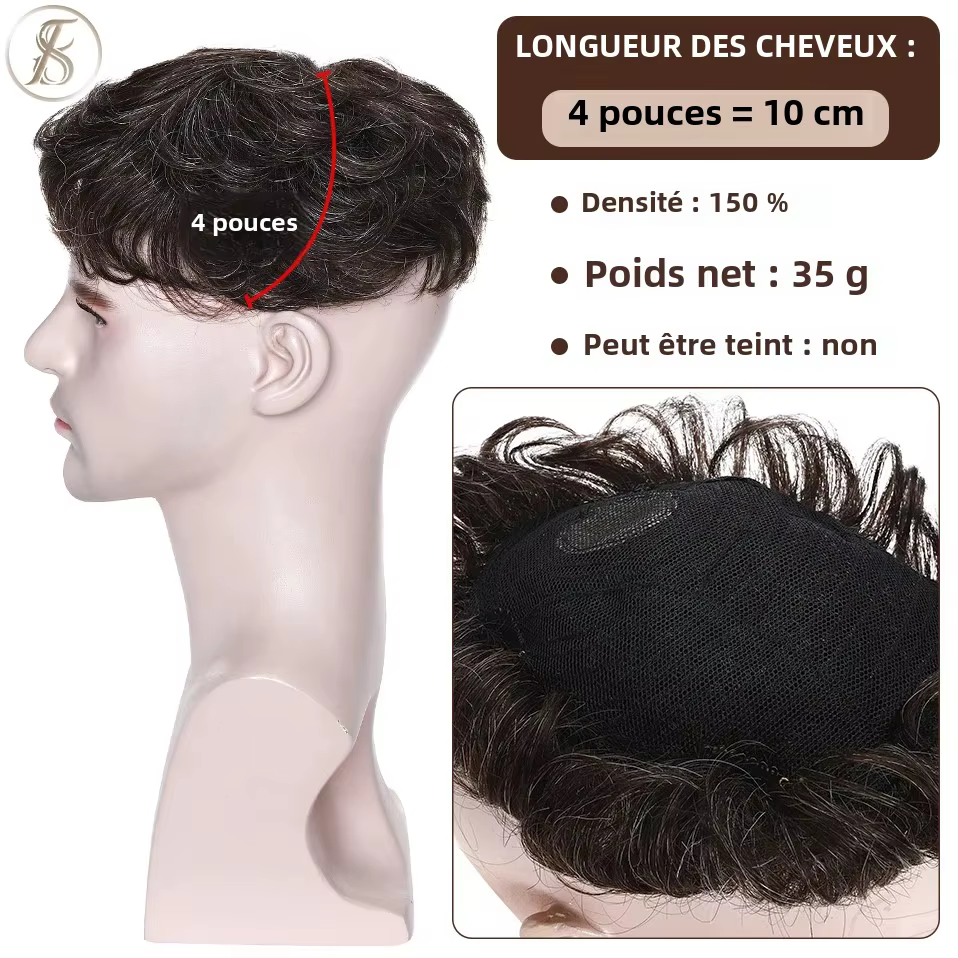 TESS hommes système de remplacement de cheveux 35g hommes toupet 16x19 cm perruque de cheveux humains hommes prothèse capillaire mâle pince dans les Extensions de cheveux