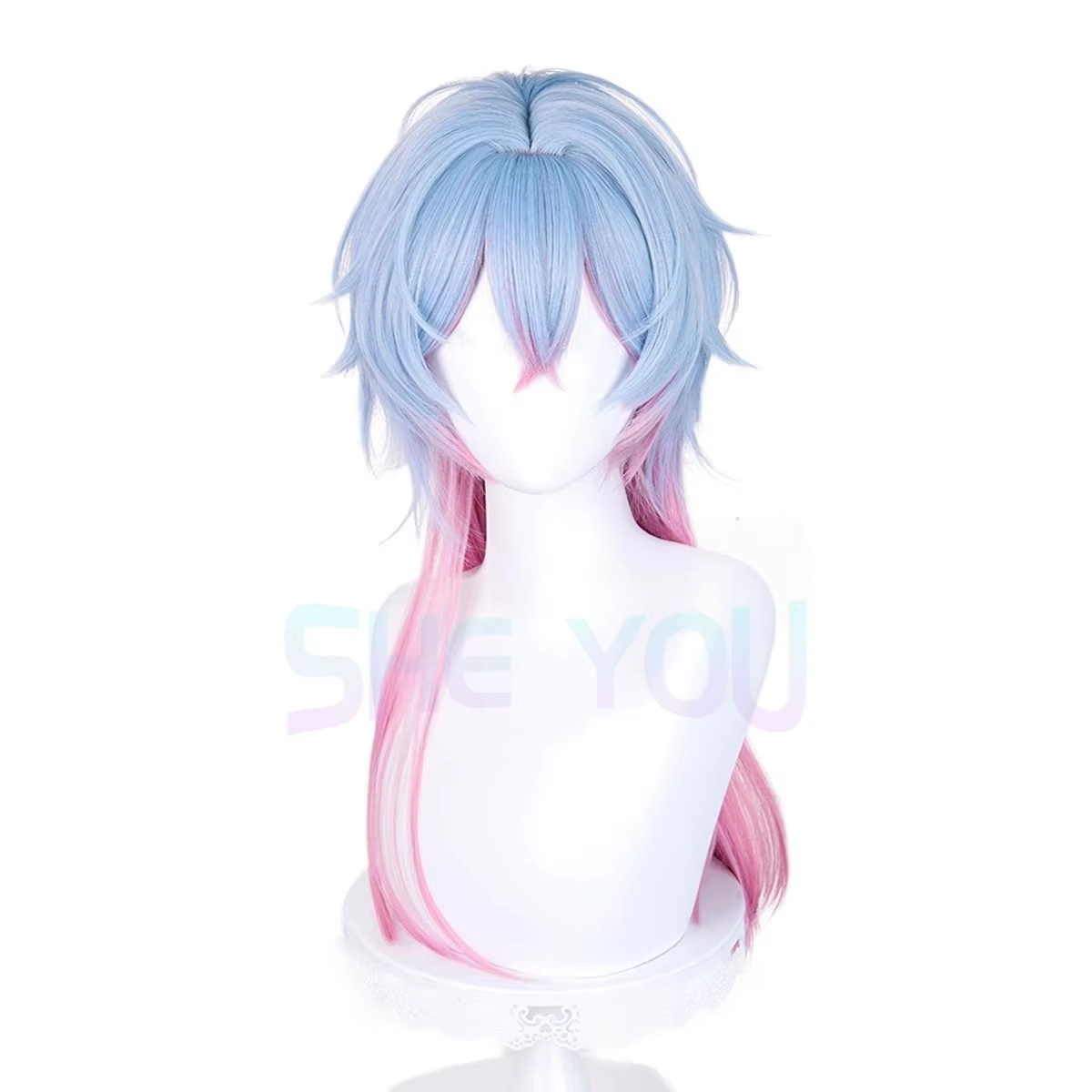 Miku lapin trou Cosplay mâle perruque 65 cm bleu rose dégradé