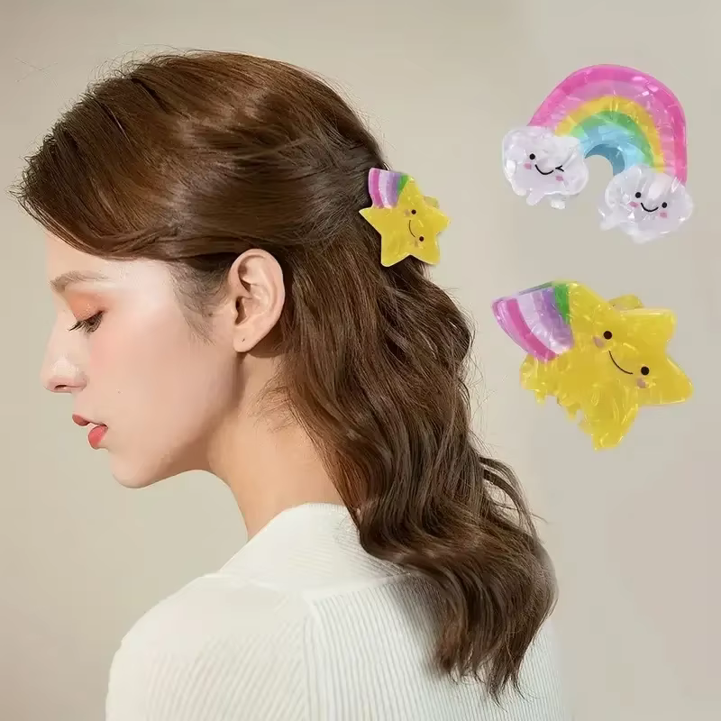 Pince à cheveux en forme d'étoiles arc-en-ciel pour femme et fille