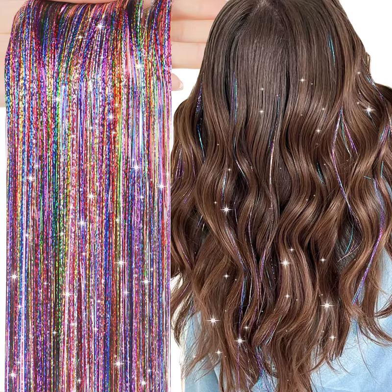 Extensions de cheveux en soie arc-en-ciel scintillantes pour femmes