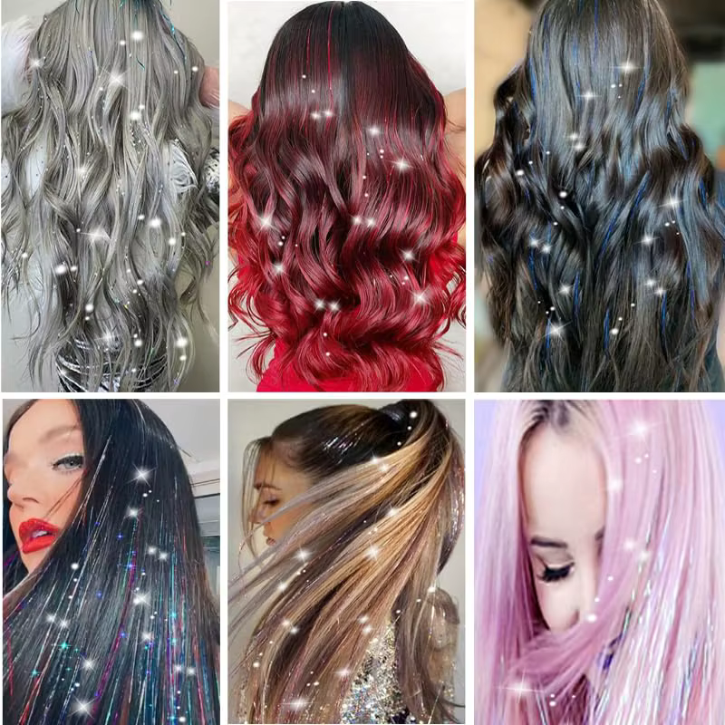 12 pièces pince à cheveux en 19.6 pouces paillettes guirlandes Extensions