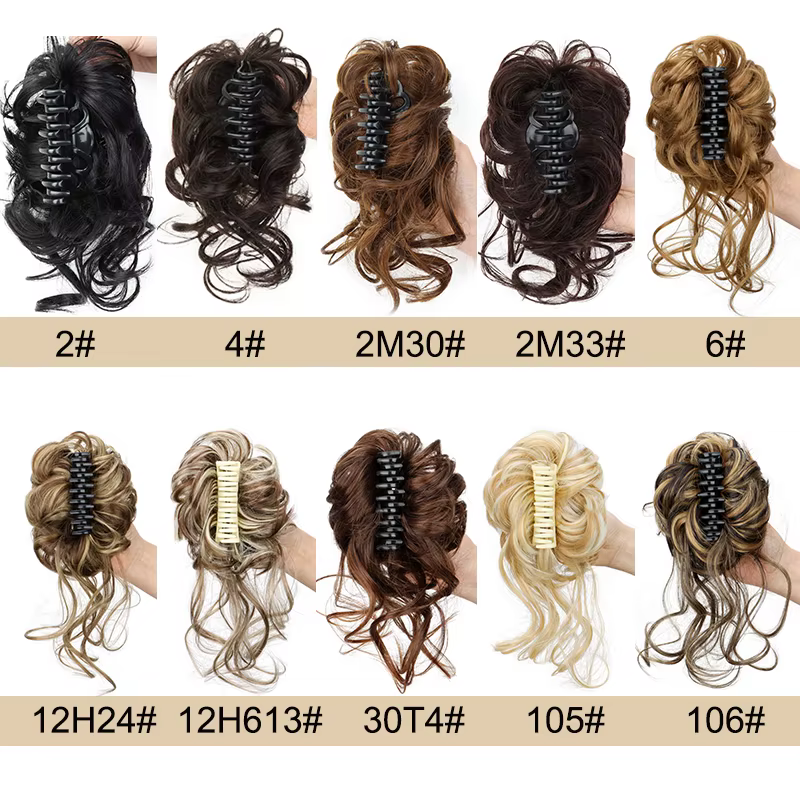 Chignon synthétique court ondulé bouclé désordonné élégant