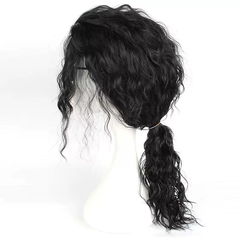 Perruque noire bouclée mi-longue