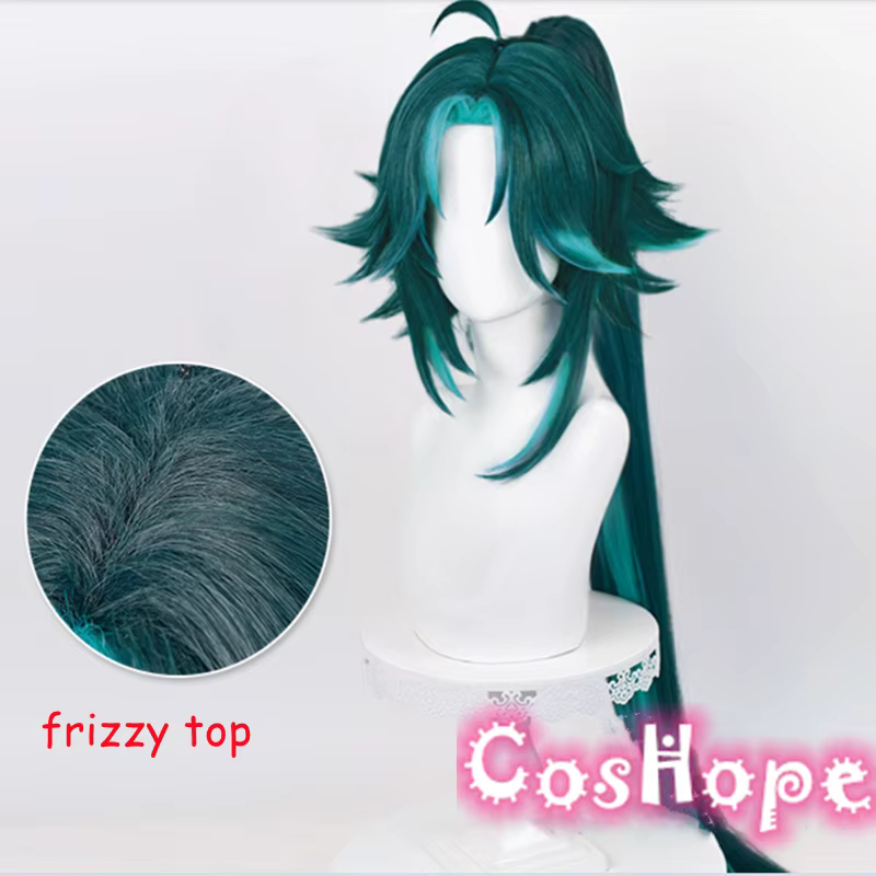 Xiao Cosplay perruque cheveux longs 100 cm queue de cheval vert mixte