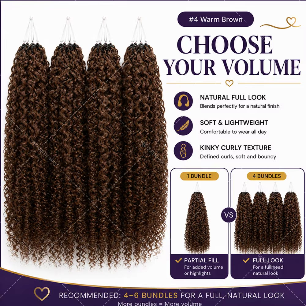Extensions de cheveux humains bouclés bruns à ondulations profondes