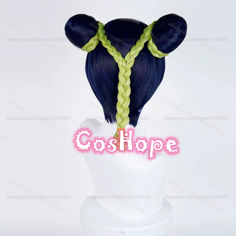 JOJO Jolyne Cujoh Cosplay perruque 30 cm bleu foncé vert