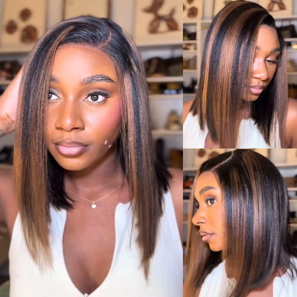 Perruque Bob UNICE Blonde Highlight Water Wave avec cordon de serrage Bye-Bye Slip 7x5 Lace Glueless 100% Cheveux Humain
