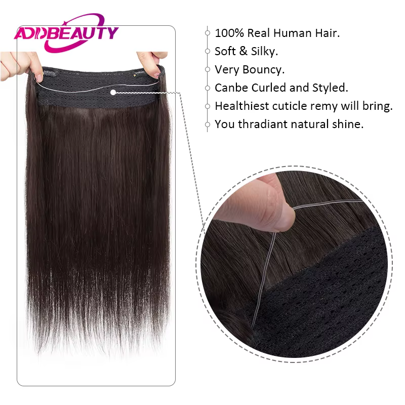 Extensions de cheveux à fil invisible avec bandeau transparent, taille réglable, clips sécurisés amovibles dans un postiche secrète droite