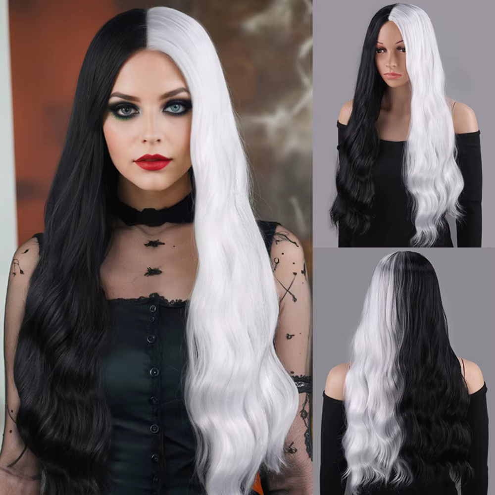 Perruques De Cosplay pour fête d'halloween CRUELLA Deville De Vil