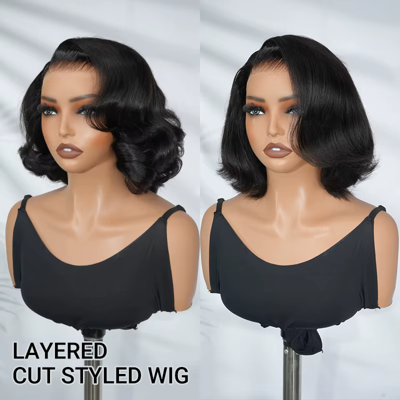 Alipearl cheveux corps lâche pré-coupé dentelle partie latérale Bob perruque 5x7 sans colle pré-ylé 3D bonnet