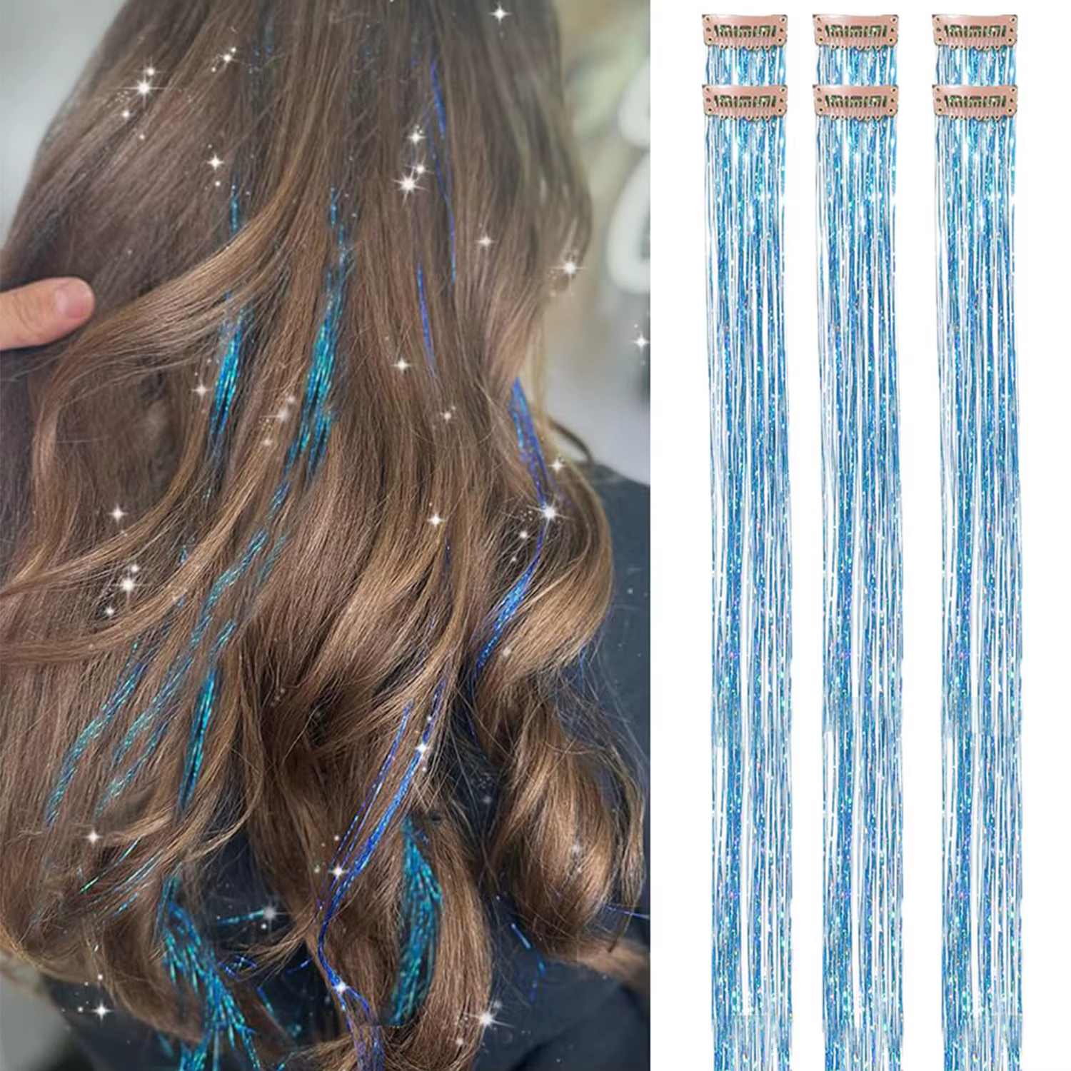Extensions de cheveux synthétiques à Clip en guirlandes à paillettes