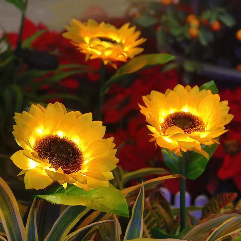 Le tournesol solaire allume les lumières jaunes extérieures de fleur de soleil de LED adaptées à la décoration de jardin de voie de rue de pelouse de cour de tache scénique