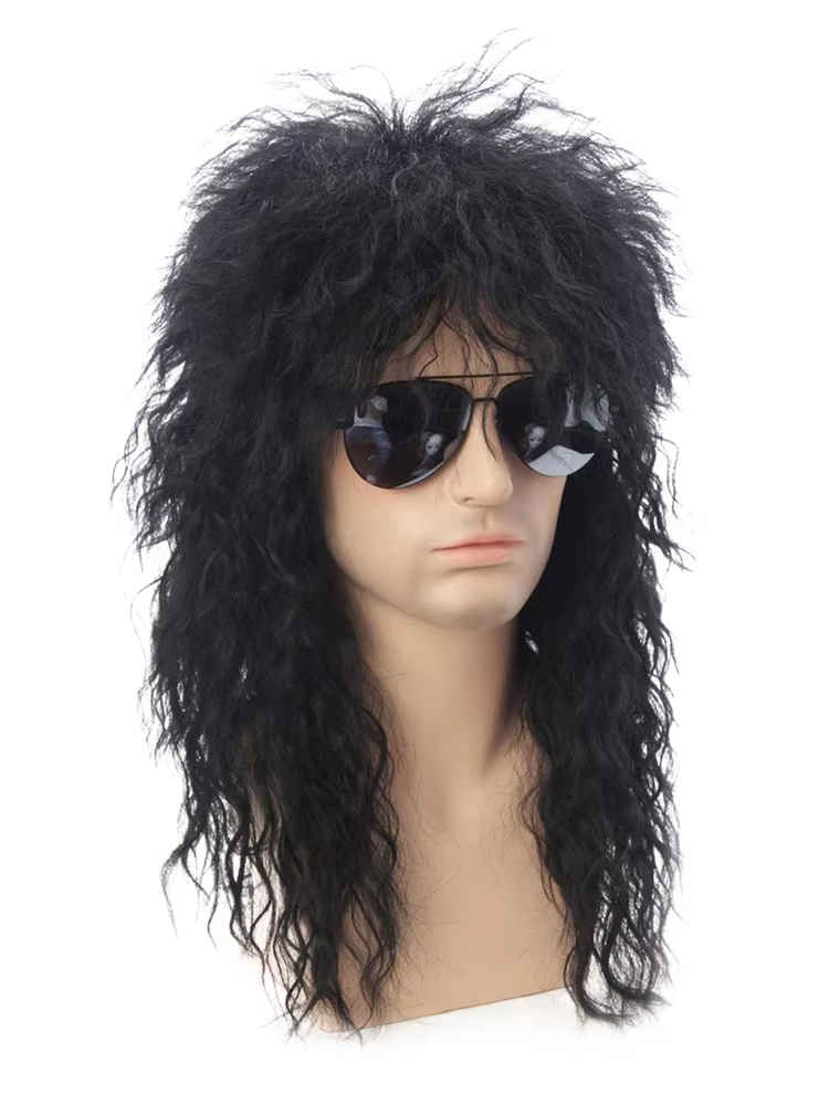 Perruque Rockstar blonde Punk pour hommes, perruque longue et moelleuse pour fête d'halloween, perruque synthétique de mulet, accessoires de Cosplay Rock, années 70 et 80