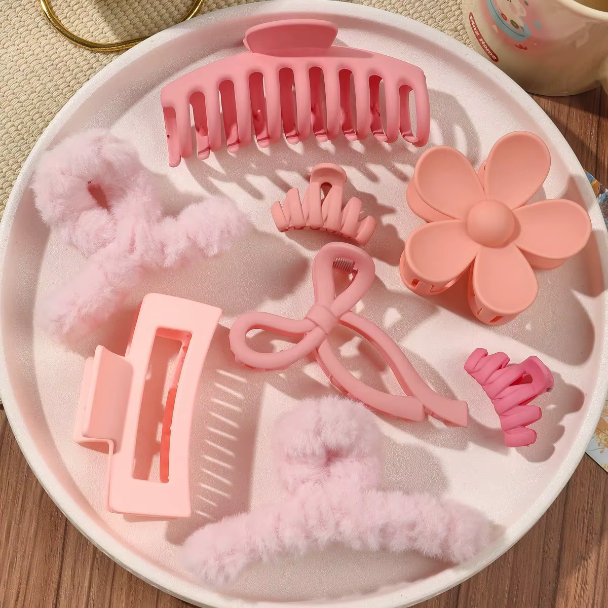 8 pièces automne hiver rose mode cheveux accessoires pour femmes 4.9 pouces grandes pinces