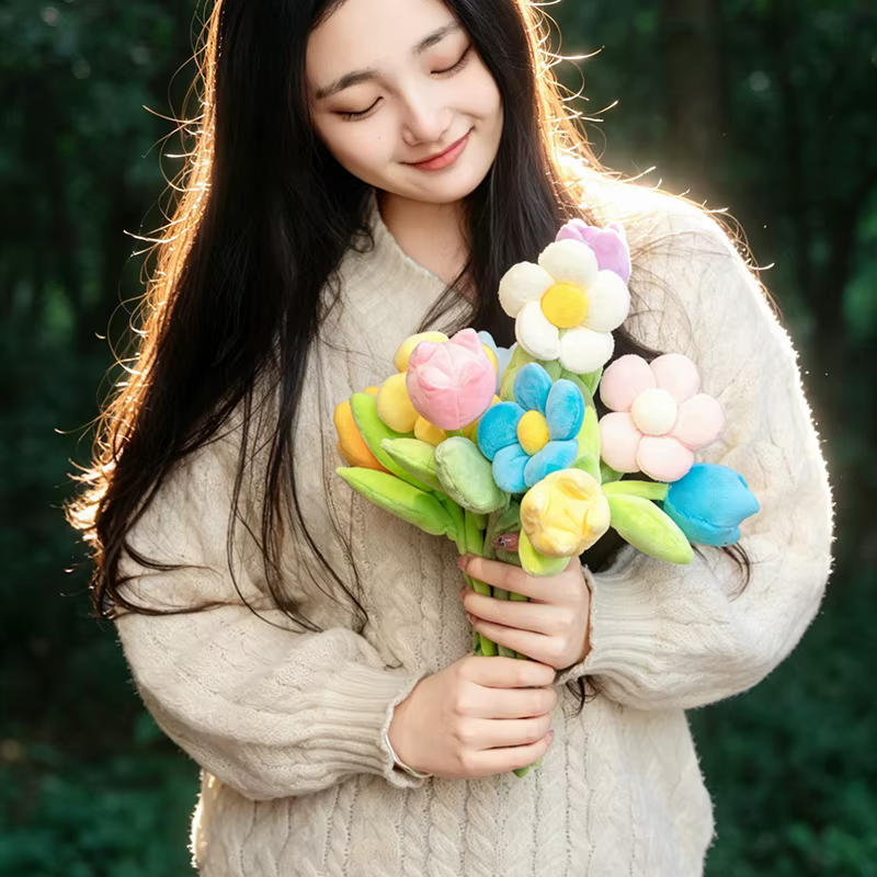 Magnifiques jouets en peluche tulipes et tournesols réalistes, doux et rembourrés, jouets floraux de jardin, jouets créatifs pour bouquets DIY, décoration douce pour chambre et fête