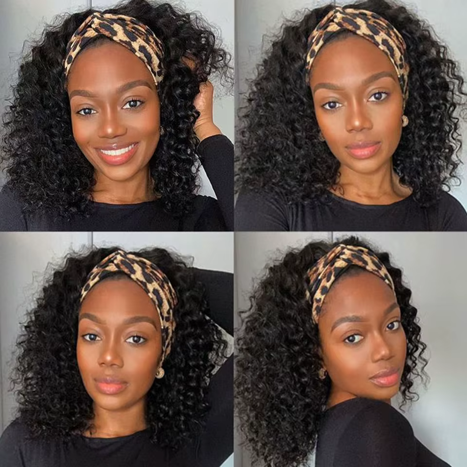Perruque bandeau cheveux humains crépus bouclés pour femmes noires