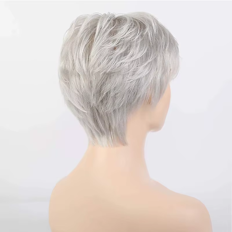 HAIRJOY – perruques synthétiques courtes grises pour femmes blanches
