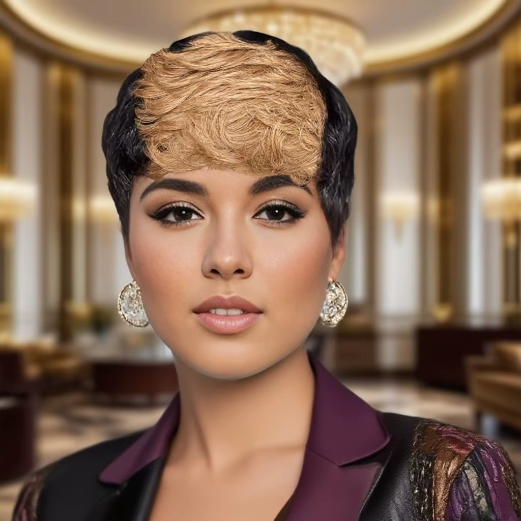 Perruque de cheveux humains vague bouclée perruques coupe lutin pour les femmes