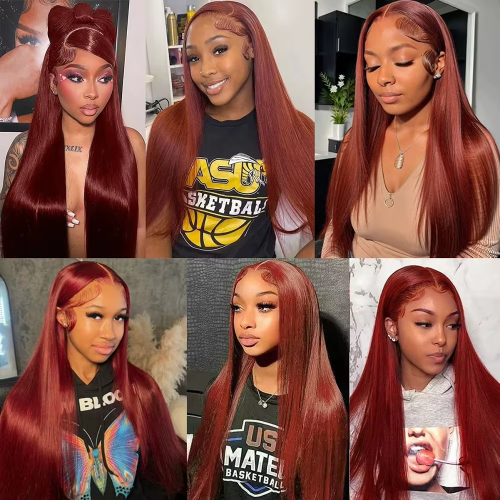 # Mèches brésiliennes 100% naturelles lisses, brun Auburn, avec Lace Frontal Closure transparente HD, Extension de cheveux vierges, 33