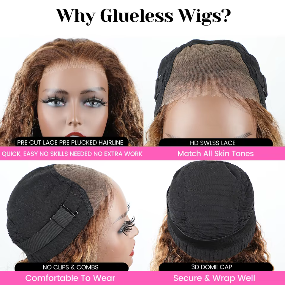 Wear And Go perruque sans colle Ombre ISEE cheveux mettre en évidence mongole vague profonde 6x4 Hd dentelle sans