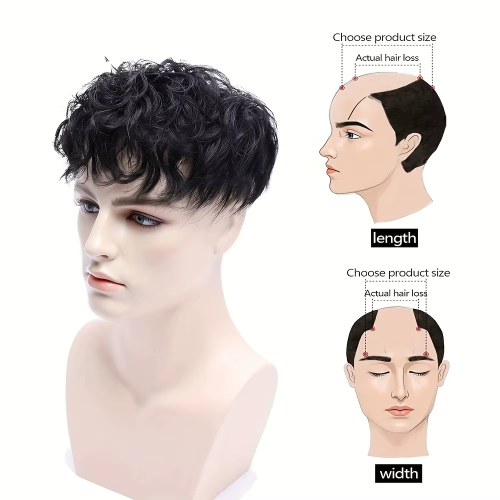 Perruque ample de cheveux humains réalistes pour hommes