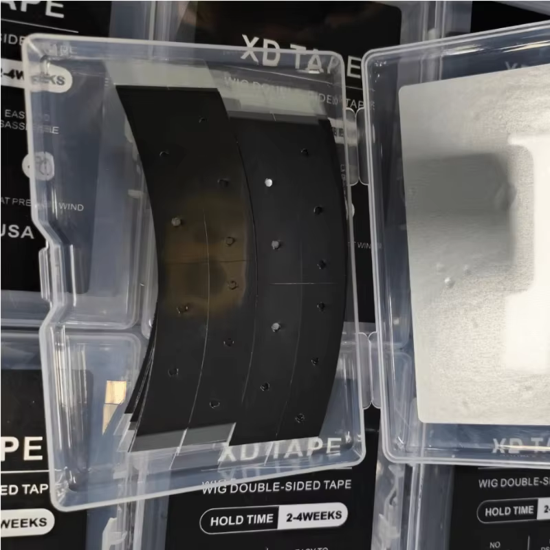36 pièces 7.6 cm * 2.2 cm noir XD ruban double face avec trous dentelle avant perruque bande arc