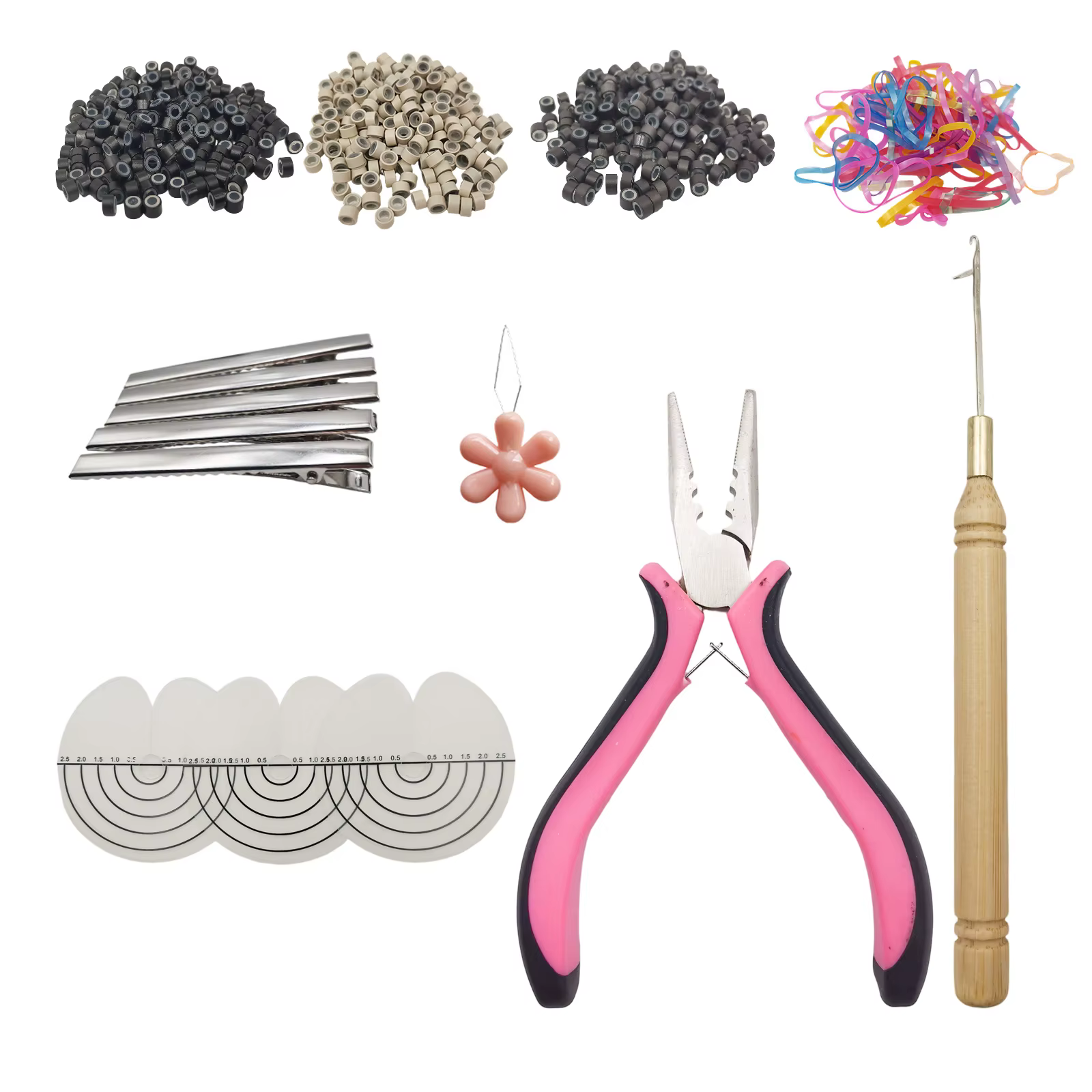 Kit d'outils pour extensions de cheveux avec pince à 3 trous