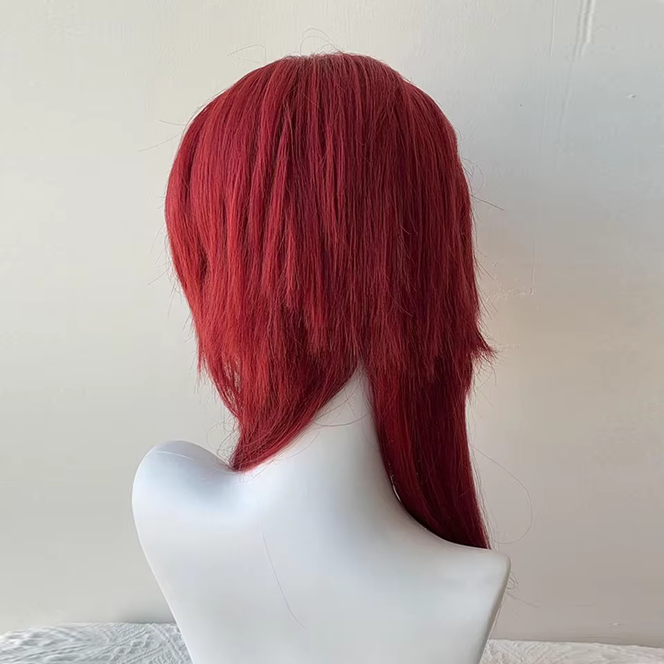 AOSI – perruque synthétique longue et lisse avec tête de mulet rouge vin pour hommes et femmes