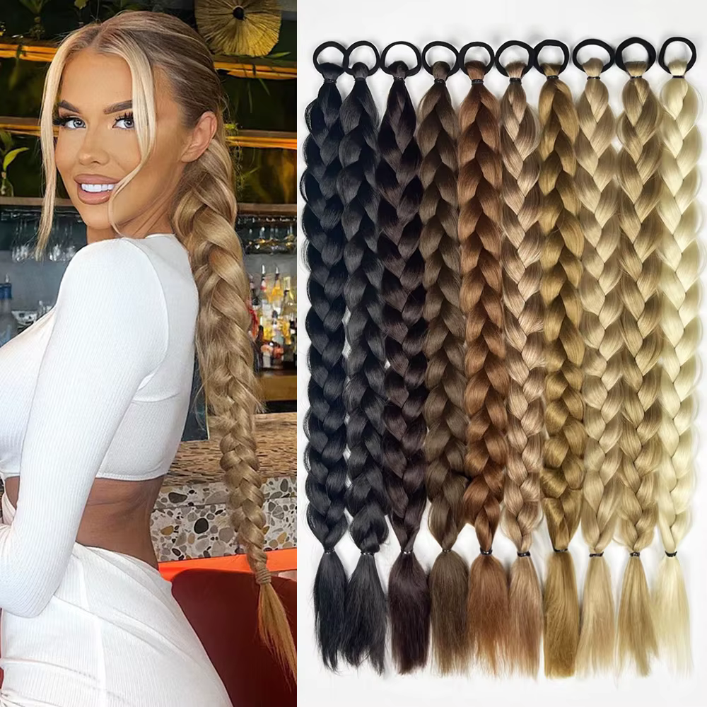 Extensions de queue de cheval tressées synthétiques postiche Blonde longue