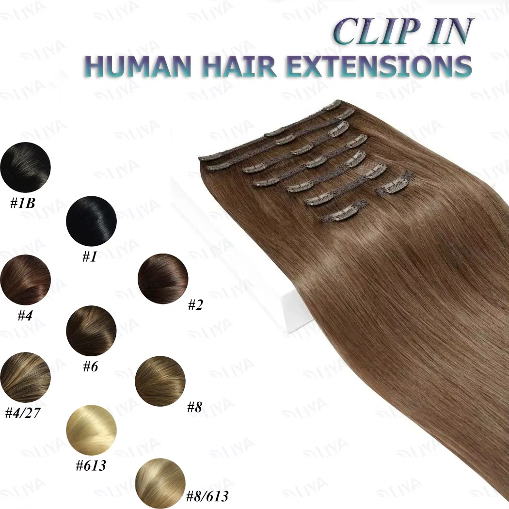 Extensions de cheveux à clipser # 6 brun châtain Double trame épaisse 120G 8 pièces pince brésilienne droite soyeuse