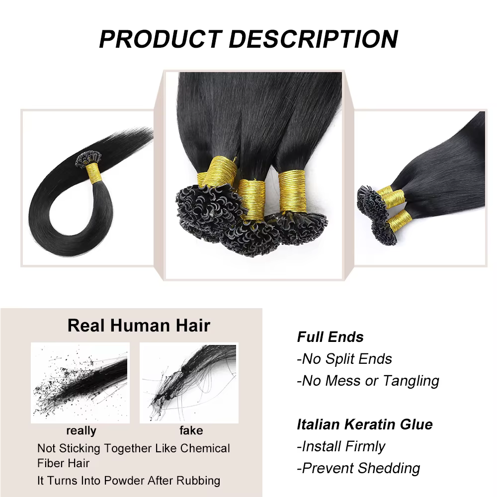 Extensions de cheveux lisses à pointe en U