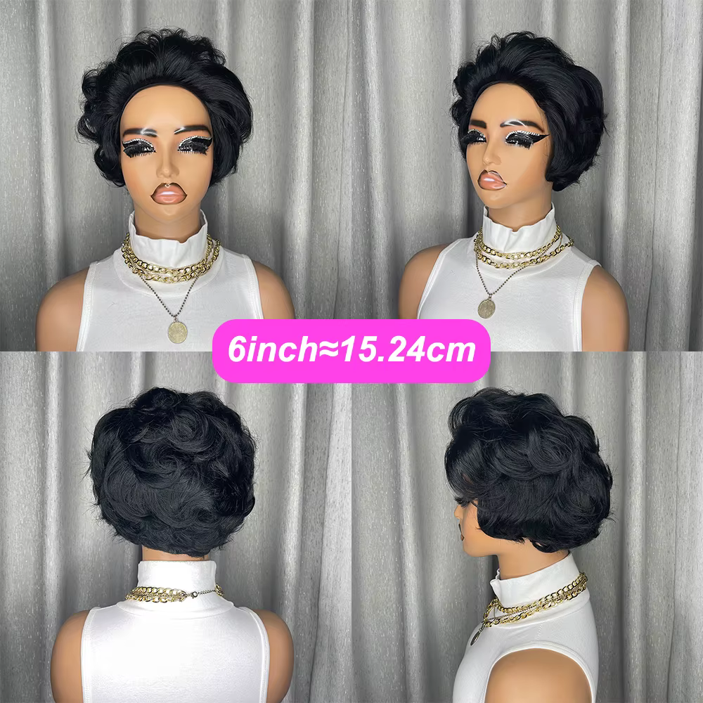 Perruques de cheveux humains brésiliens perruque courte bouclée coupe lutin pour les femmes noires casquette faite à la