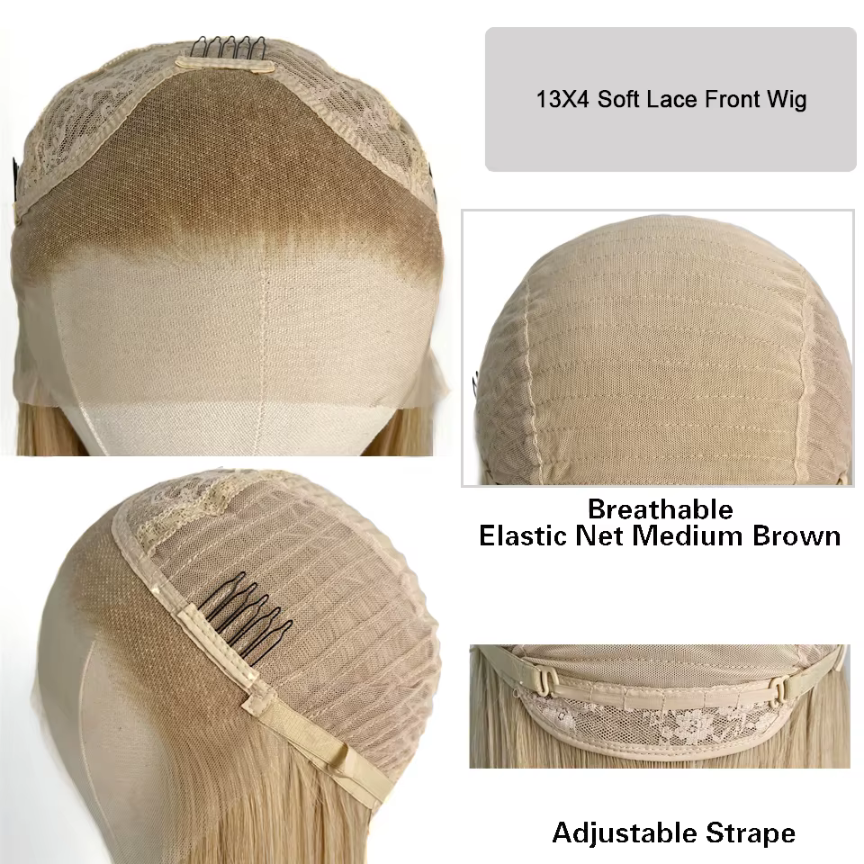 Perruque Lace Front Wig Synthétique Sans Colle Blond Platine