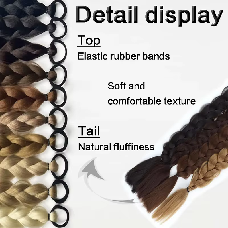 LUPU tressé longues Extensions de queue de cheval avec bande élastique cheveux fibres synthétiques 24 pouces tresses