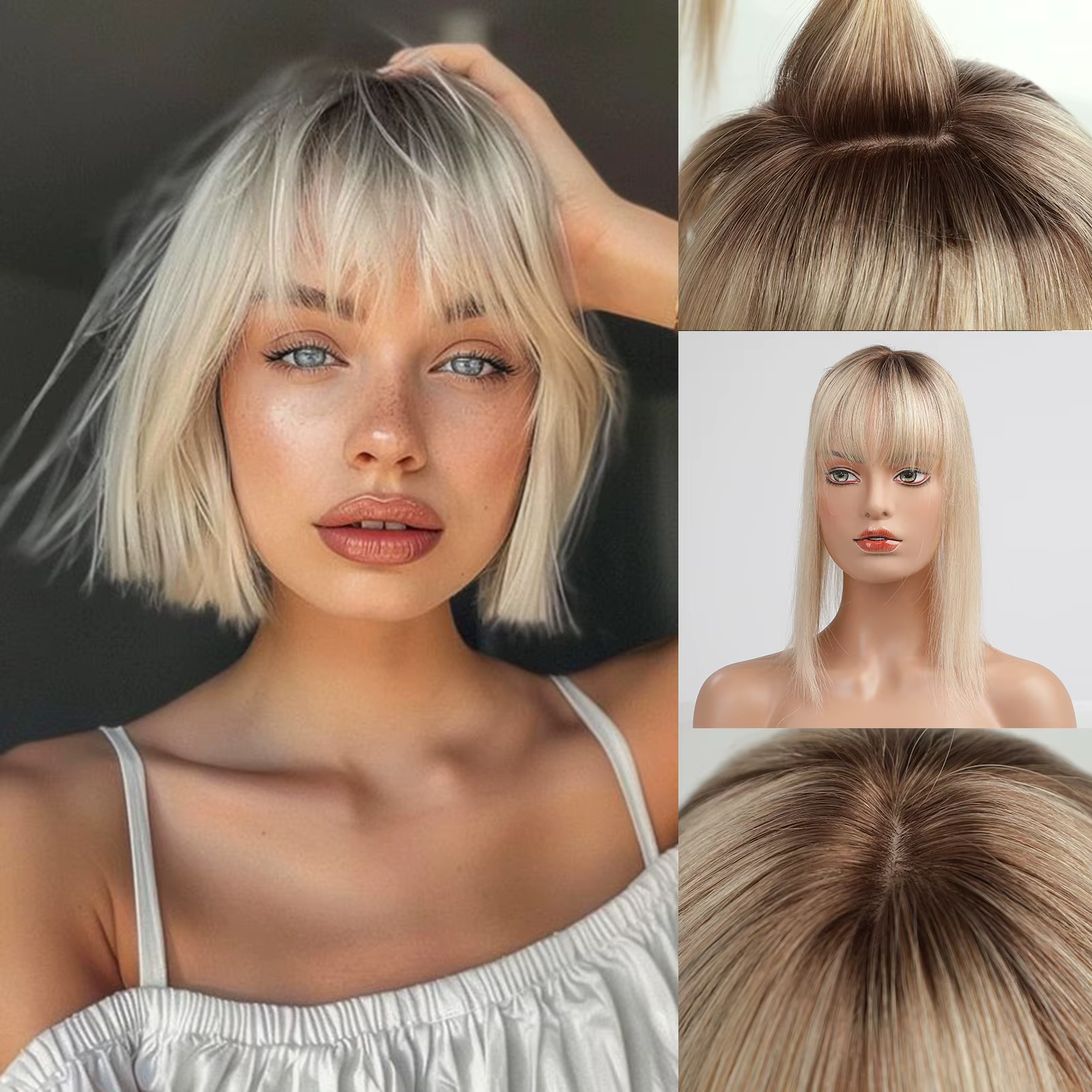 Toppers de cheveux humains avec frange pour femmes