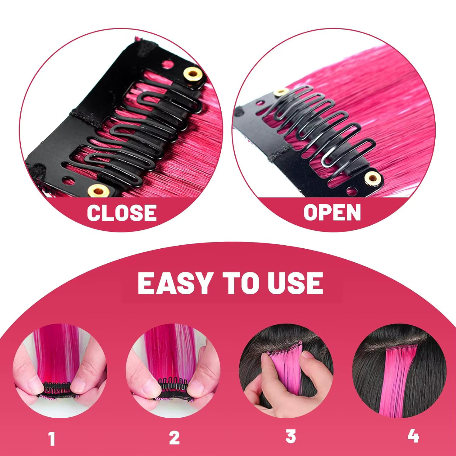 Extensions de cheveux synthétiques colorées à clips