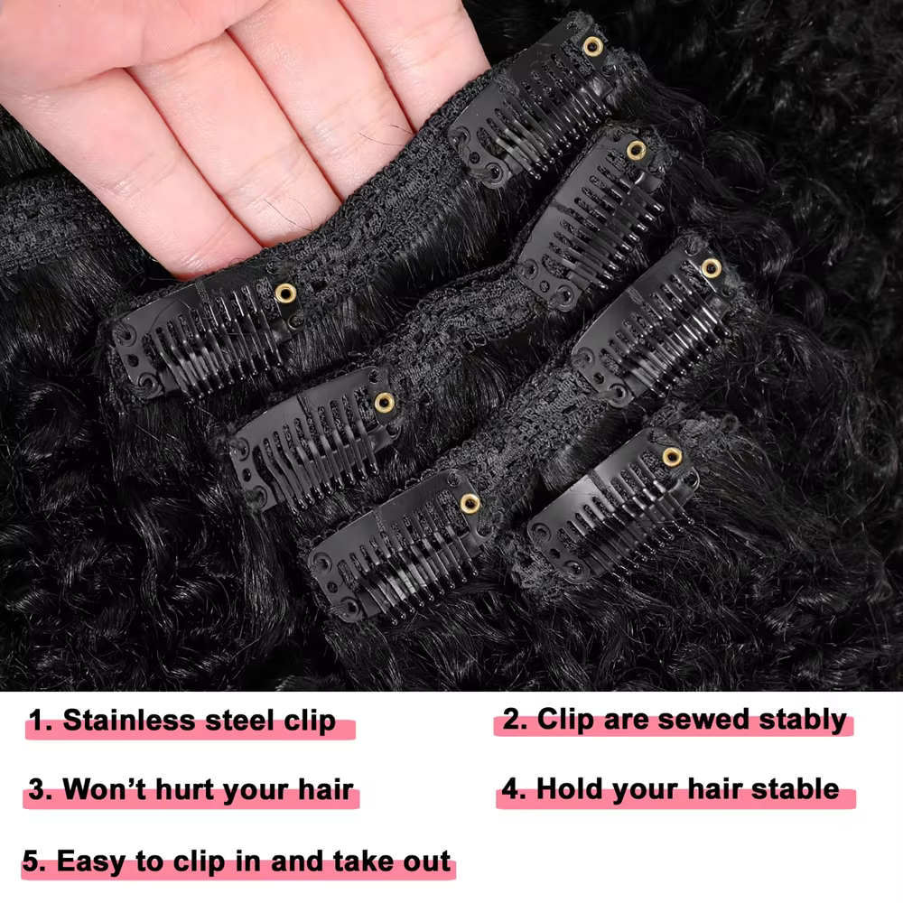 Afro crépus bouclés pince dans l'extension de cheveux cheveux vierges brésiliens 4B 4C Afro crépus bouclés vrais cheveux humains Double trame pour les femmes noires