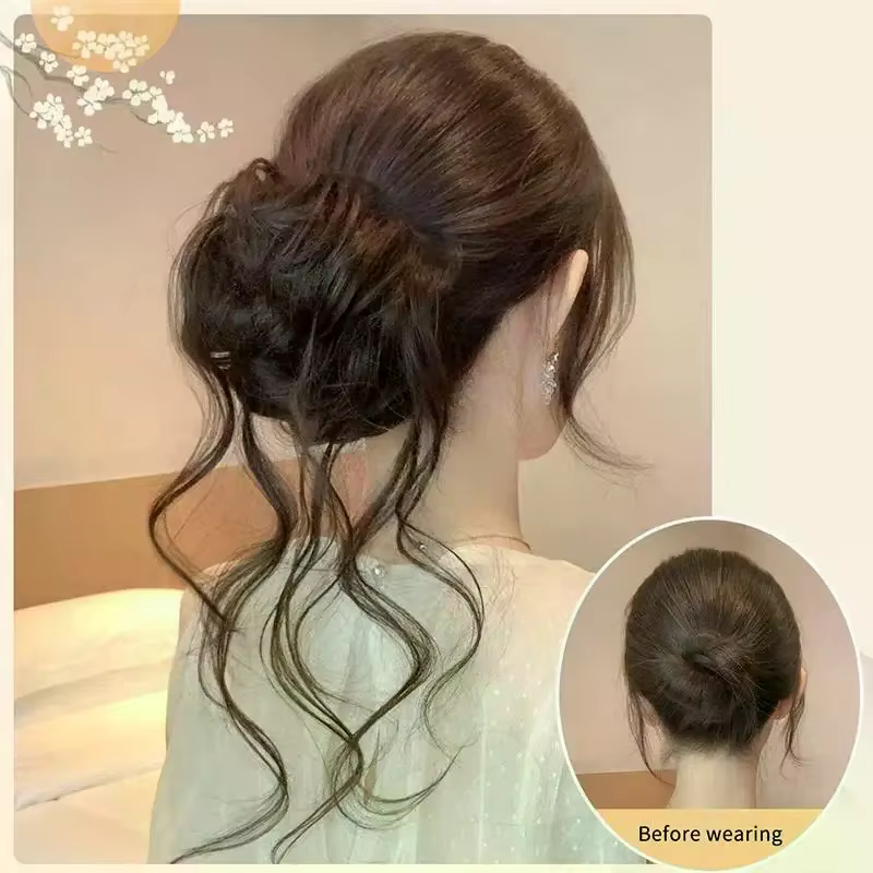 Chignon synthétique élégant et bouclé avec élastique