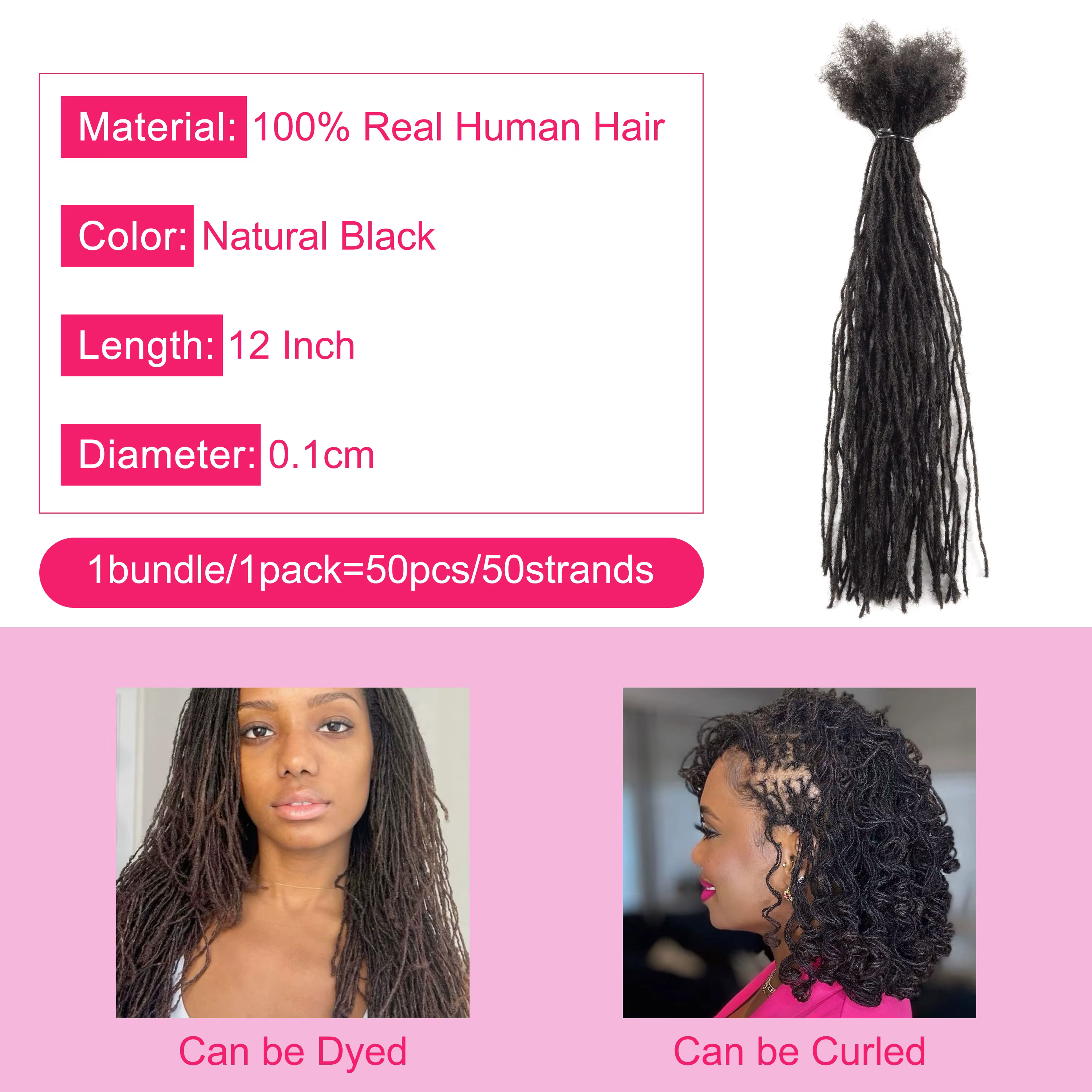 20 Strs/paquet vente en gros directe d'usine 0.1 cm Micro Locs vrais cheveux humains Dreadlocks Extension Loc Extensions Dreadlock Naturel