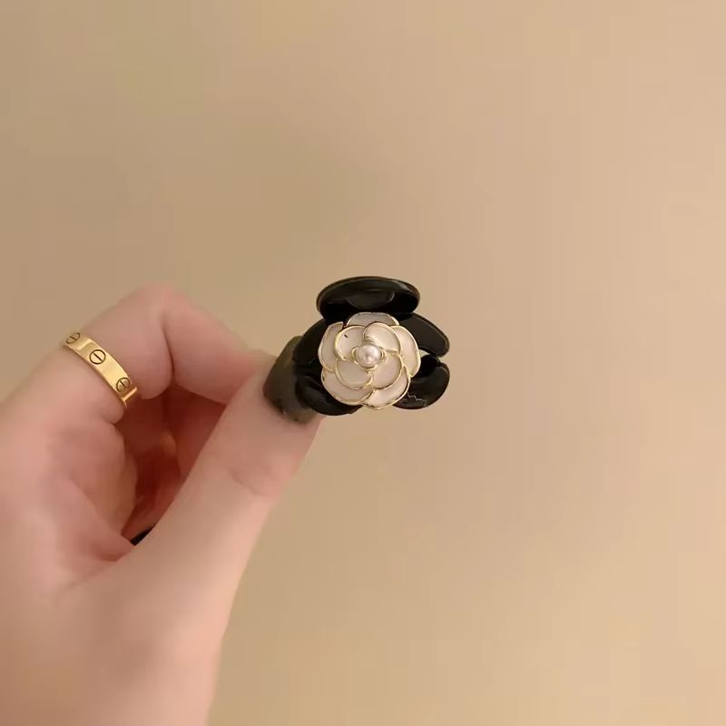 Mini pinces à cheveux camélia noir pour femmes et filles